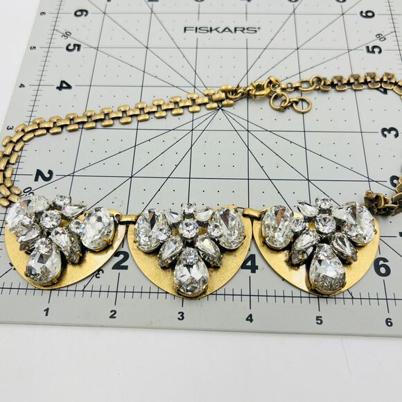 J.Crew Gold Tone Crystal Cluster Statement Necklace Glamorous Runway Maximalist - Picture 9 of 9
